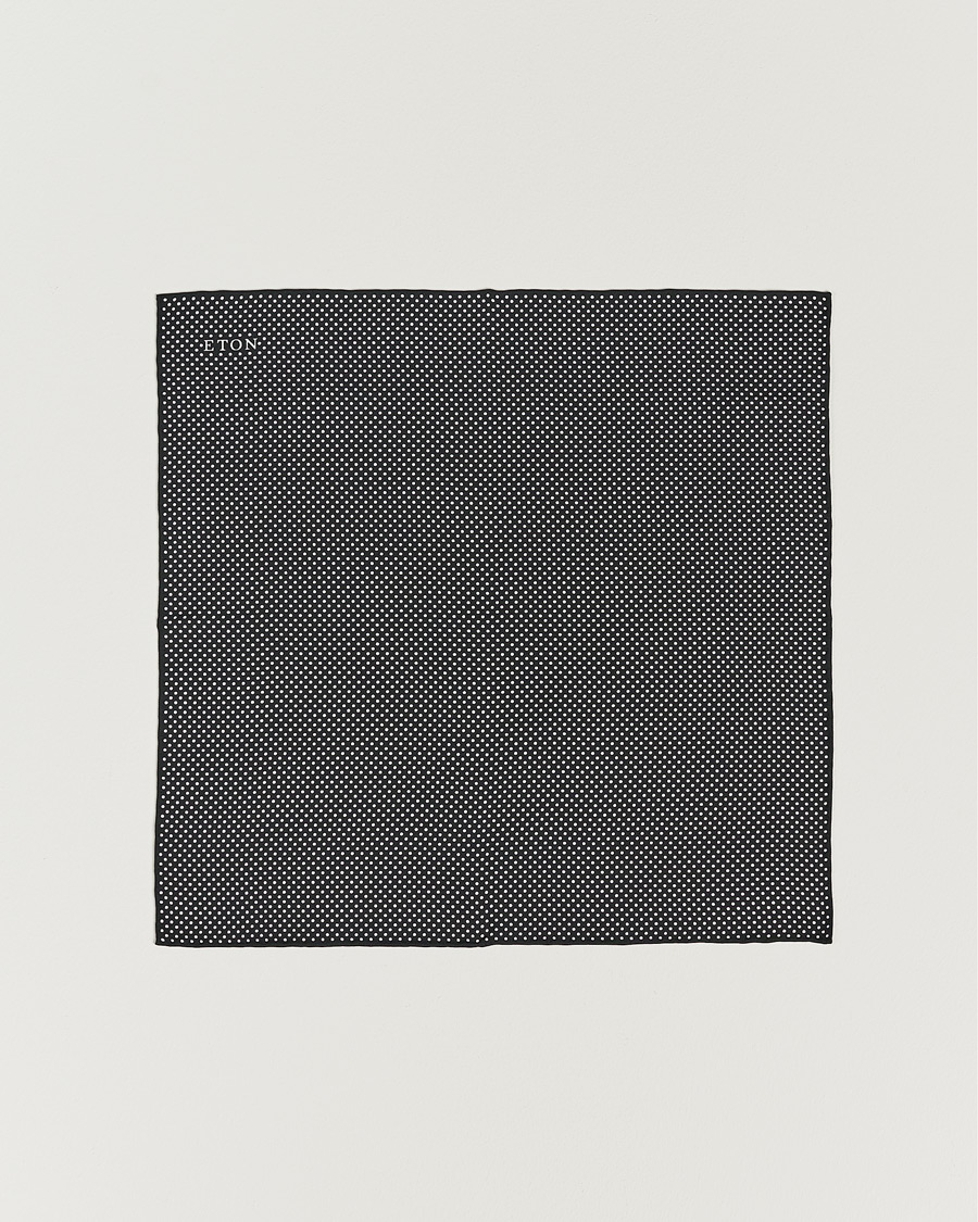 Heren | Pochets | Eton | Silk Polka Dot Pocket Square Black
