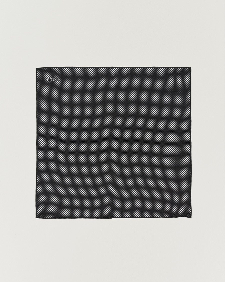 Heren | Eton Silk Polka Dot Pocket Square Black | Eton | Silk Polka Dot Pocket Square Black