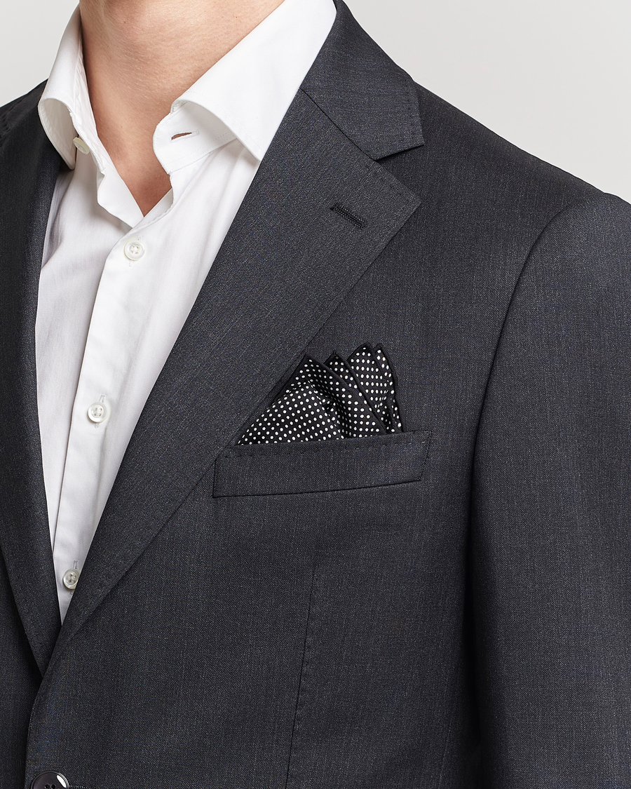Heren | Eton Silk Polka Dot Pocket Square Black | Eton | Silk Polka Dot Pocket Square Black