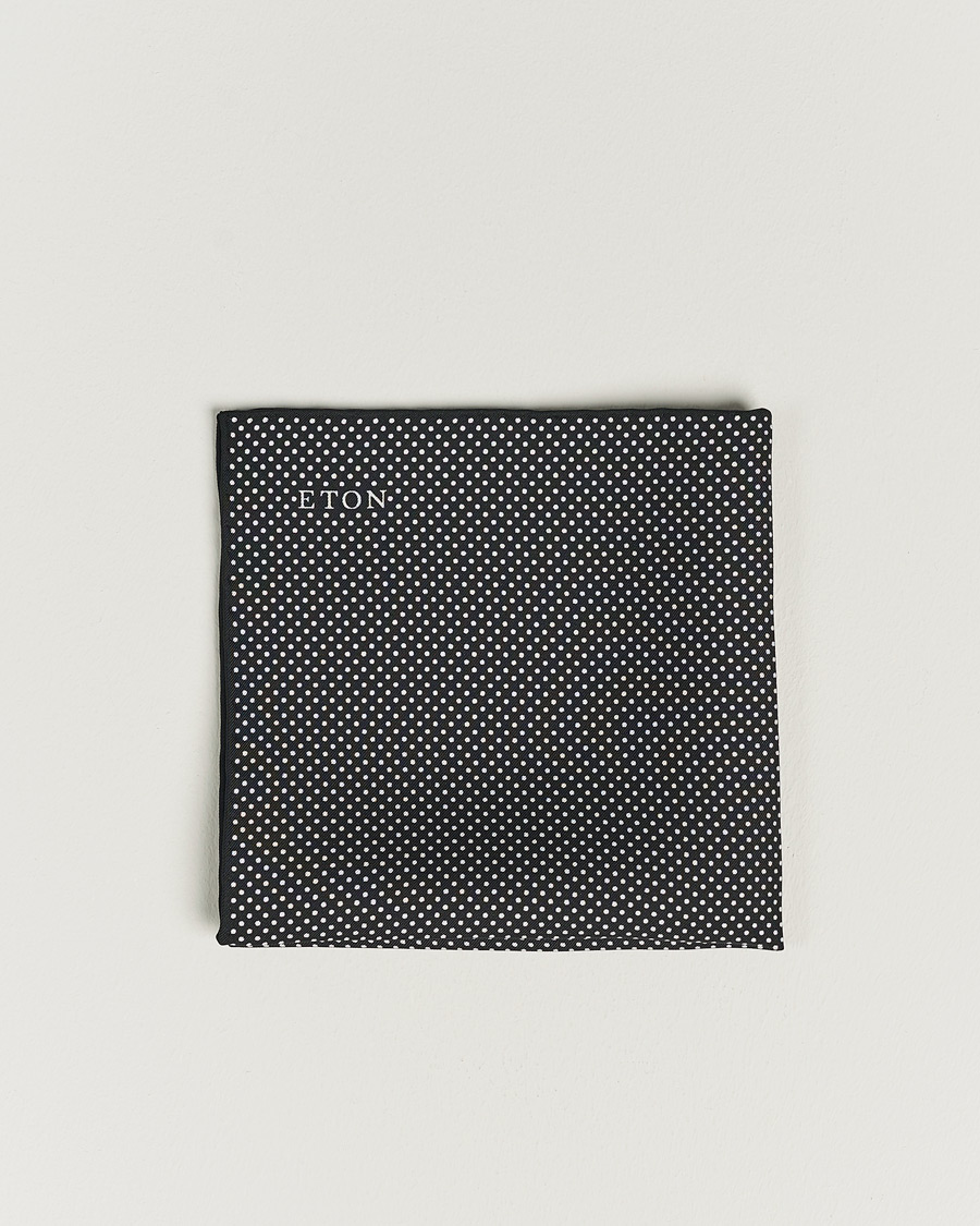 Heren | Eton Silk Polka Dot Pocket Square Black | Eton | Silk Polka Dot Pocket Square Black