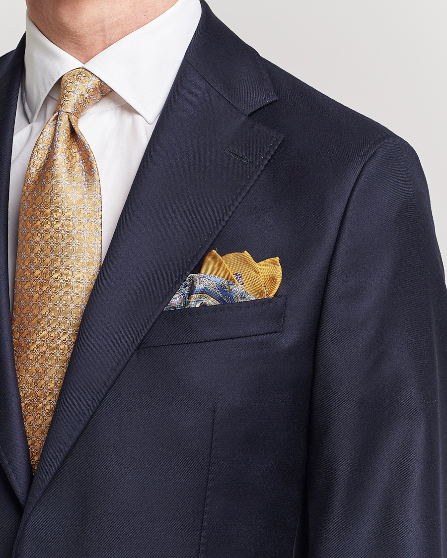 Heren | Eton Silk Paisley Print Pocket Square Yellow | Eton | Silk Paisley Print Pocket Square Yellow