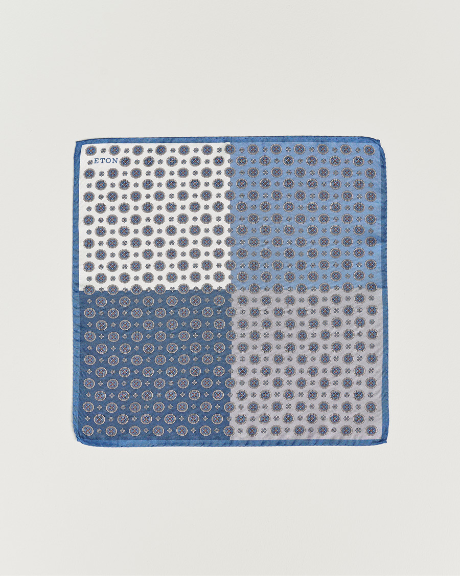 Heren | Eton Silk Four Faced Medallion Pocket Square Blue Multi | Eton | Silk Four Faced Medallion Pocket Square Blue Multi