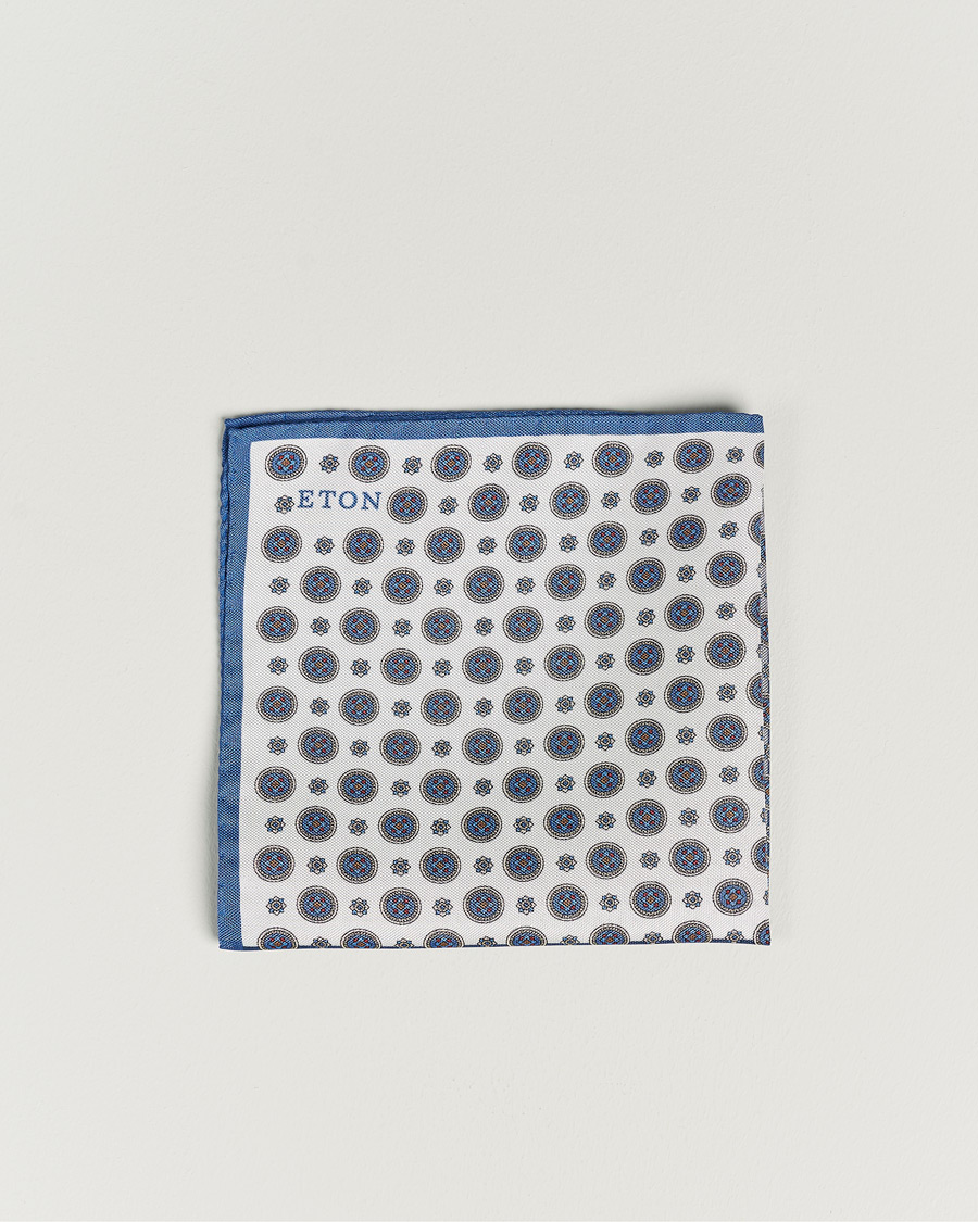 Heren | Eton Silk Four Faced Medallion Pocket Square Blue Multi | Eton | Silk Four Faced Medallion Pocket Square Blue Multi