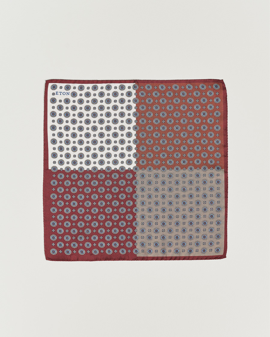 Heren | Pochets | Eton | Silk Four Faced Medallion Pocket Square White Multi