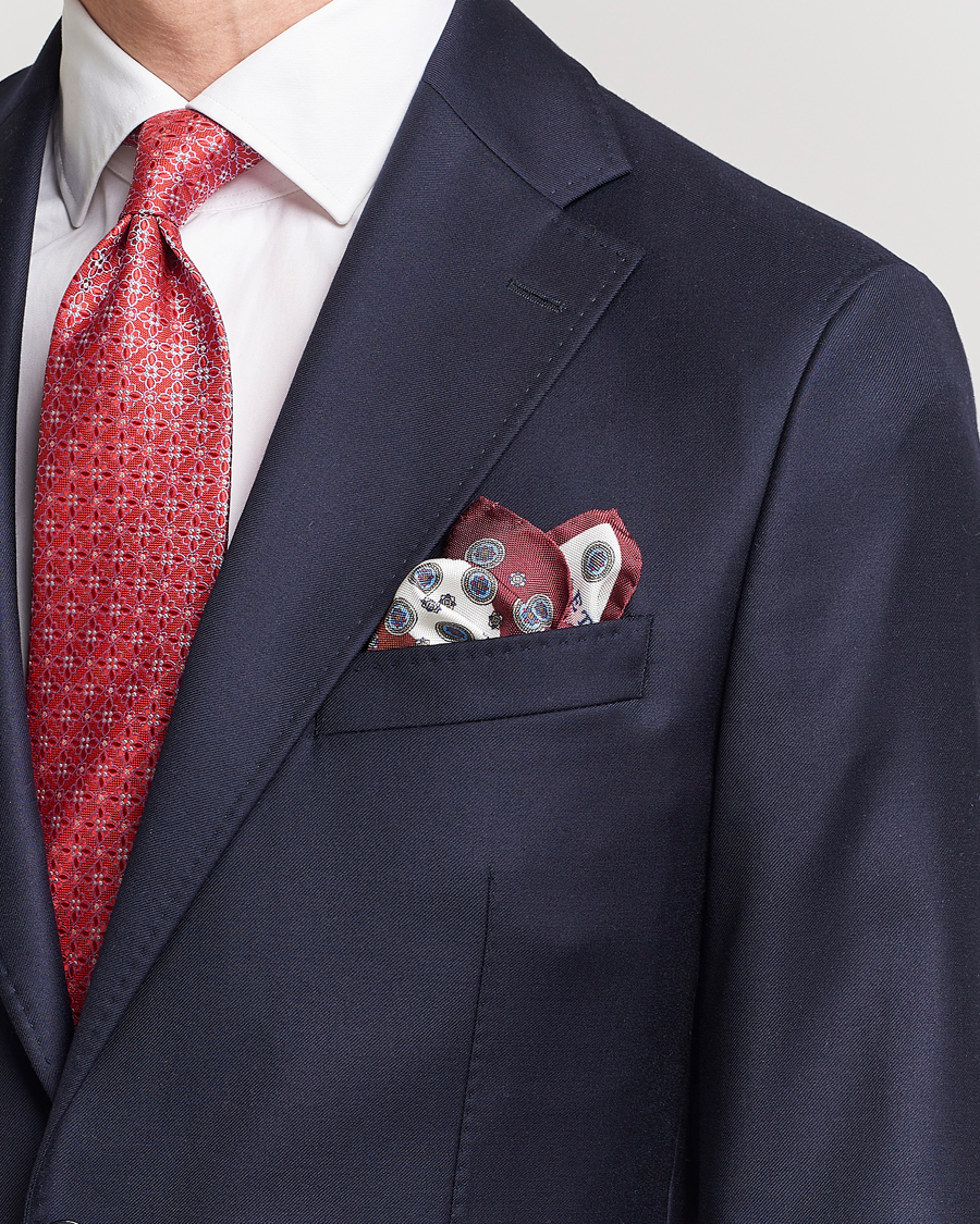 Men | Pocket Squares | Eton | Silk Four Faced Medallion Pocket Square White Multi