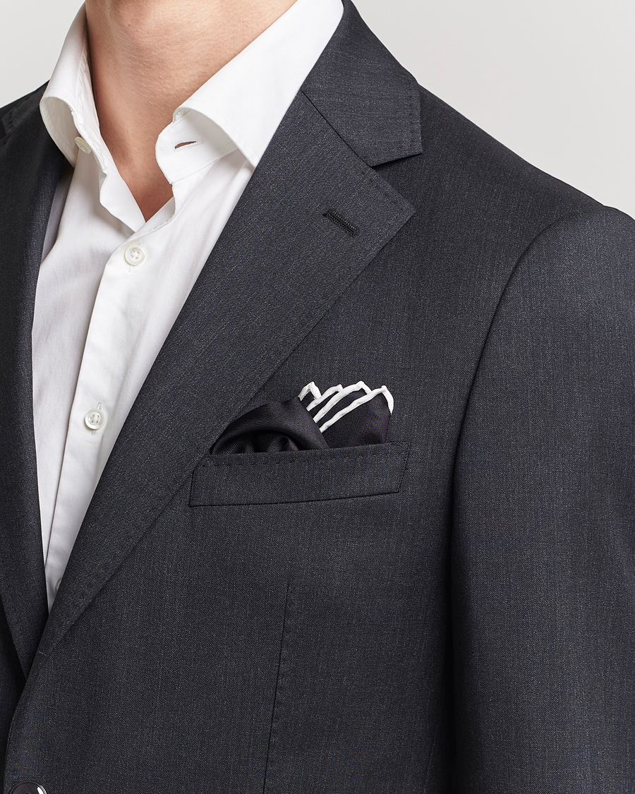 Heren | Business & Beyond | Eton | Silk Pocket Square Black