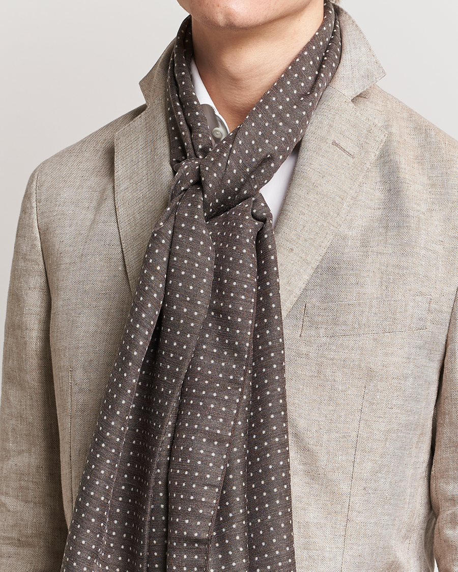 Heren | Afdelingen | Eton | Silk Wool Polka Dot Scarf Brown