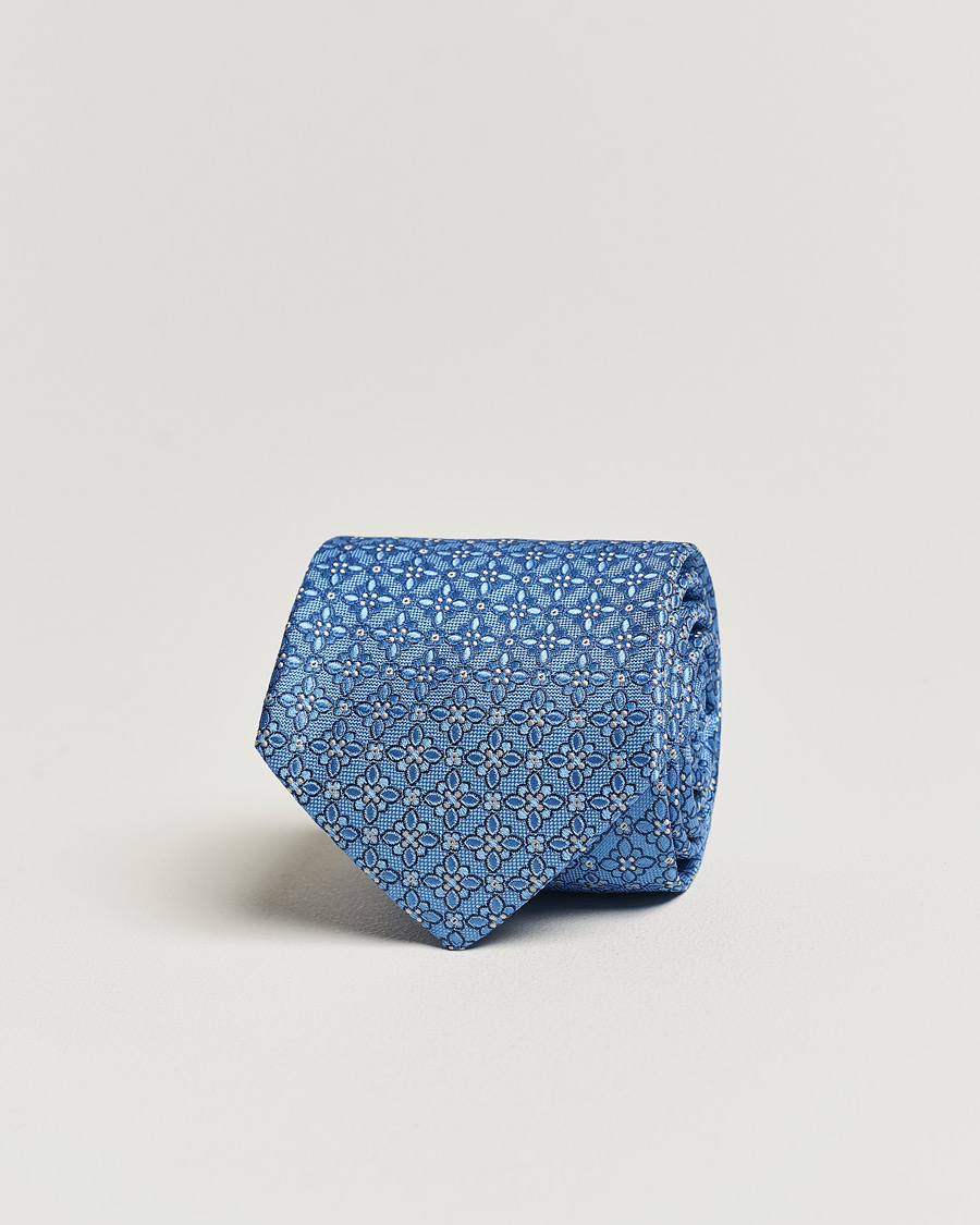 Heren | Eton Silk Printed Flower Tie Blue | Eton | Silk Printed Flower Tie Blue