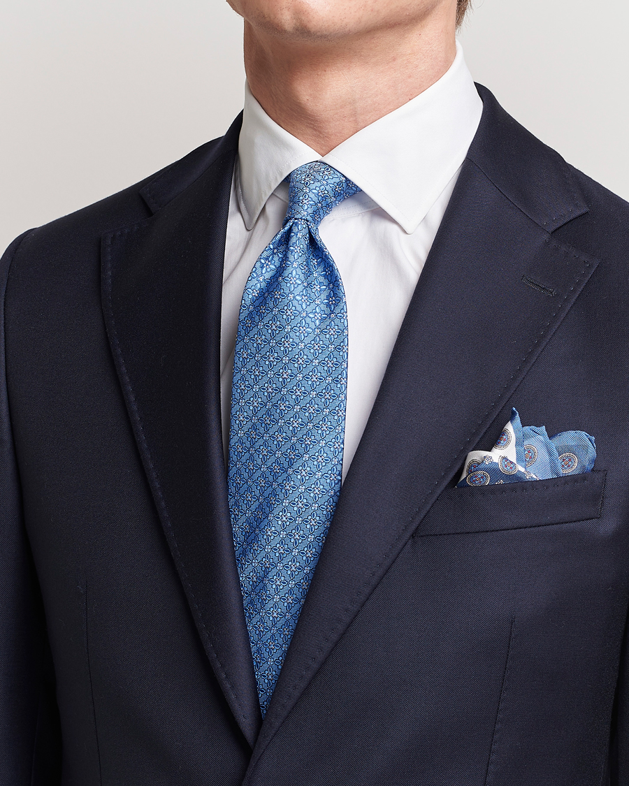 Heren | Eton Silk Printed Flower Tie Blue | Eton | Silk Printed Flower Tie Blue