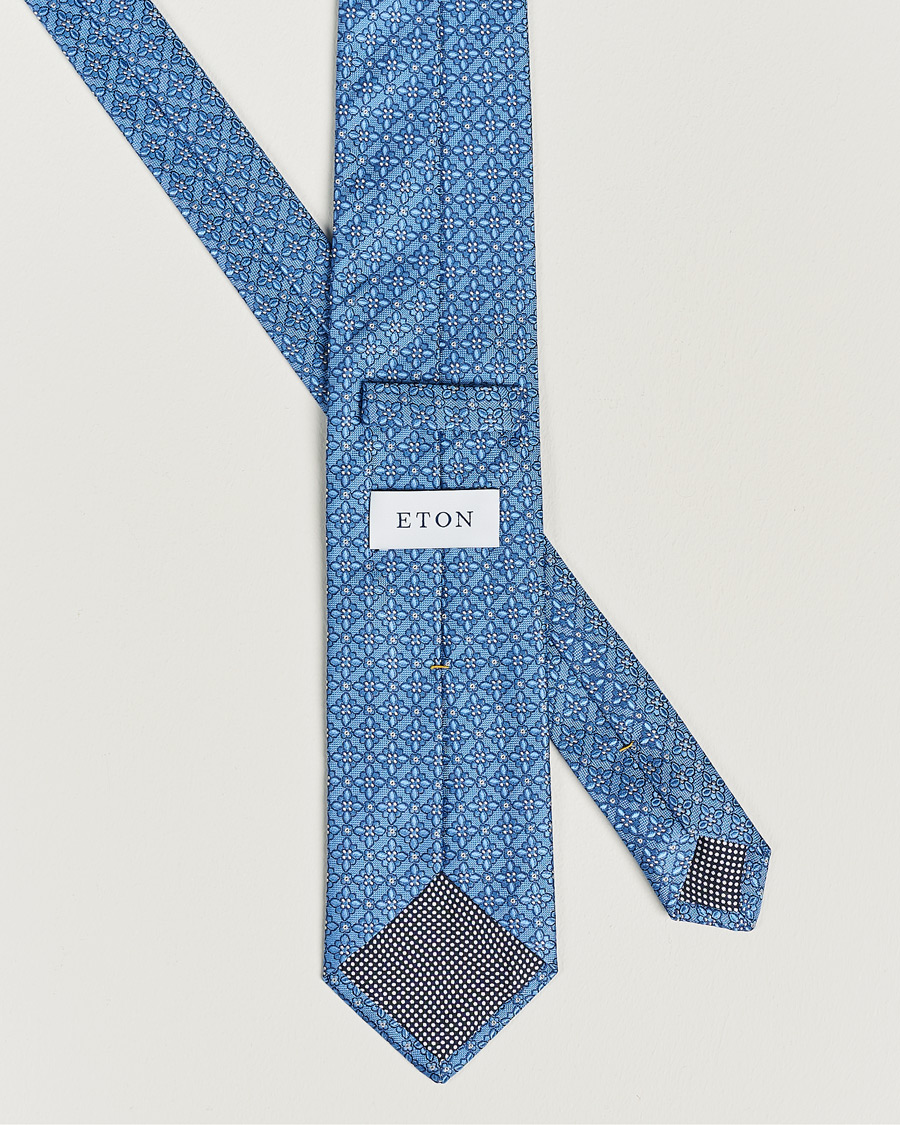 Heren | Eton Silk Printed Flower Tie Blue | Eton | Silk Printed Flower Tie Blue