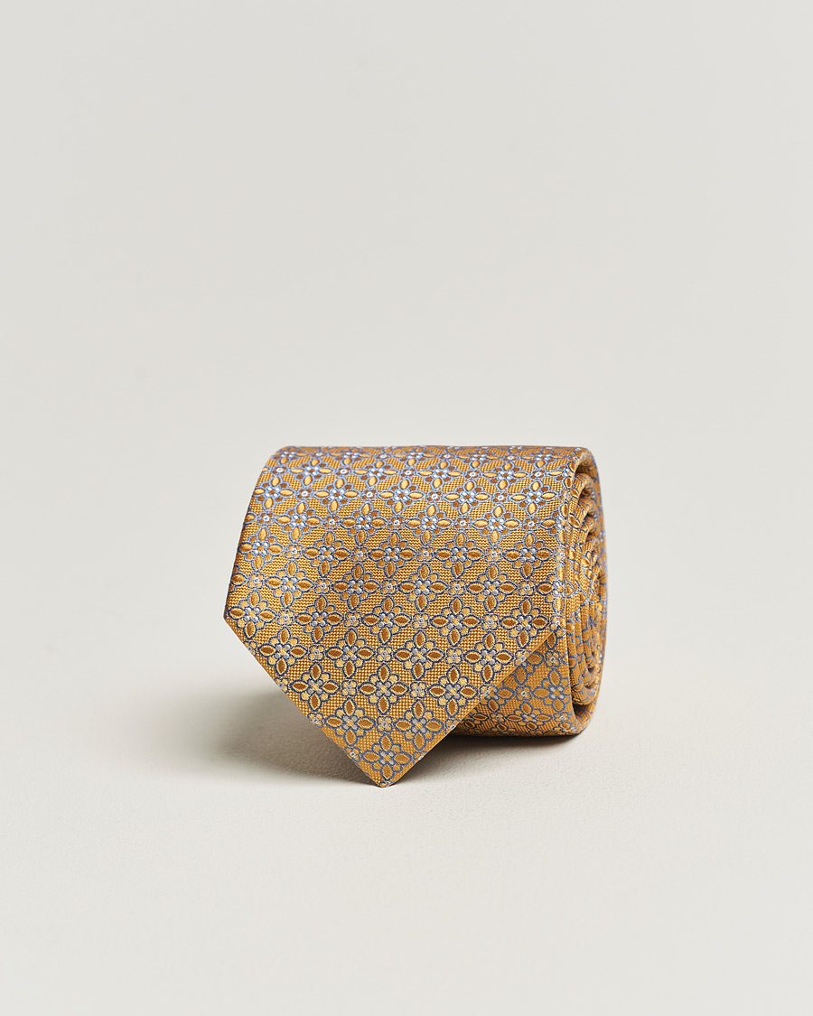 Heren | Eton Silk Printed Flower Tie Yellow | Eton | Silk Printed Flower Tie Yellow