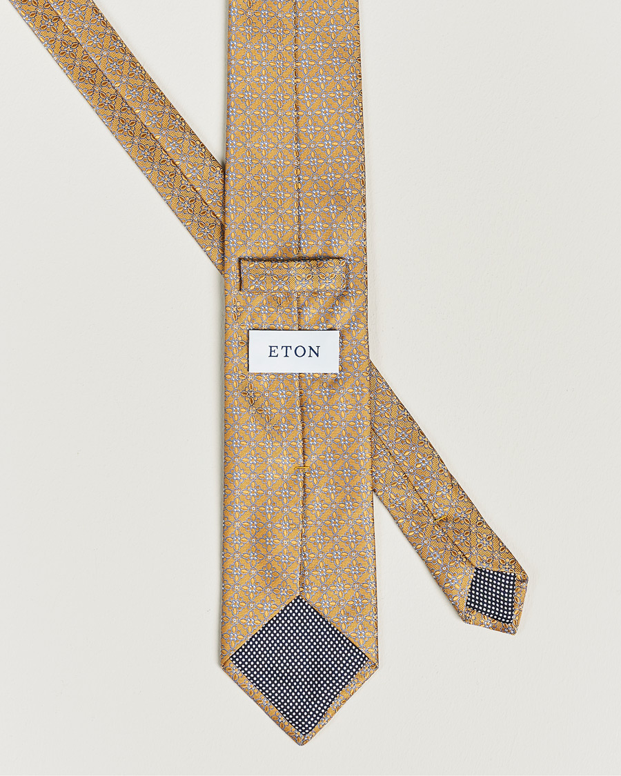 Heren | Eton Silk Printed Flower Tie Yellow | Eton | Silk Printed Flower Tie Yellow