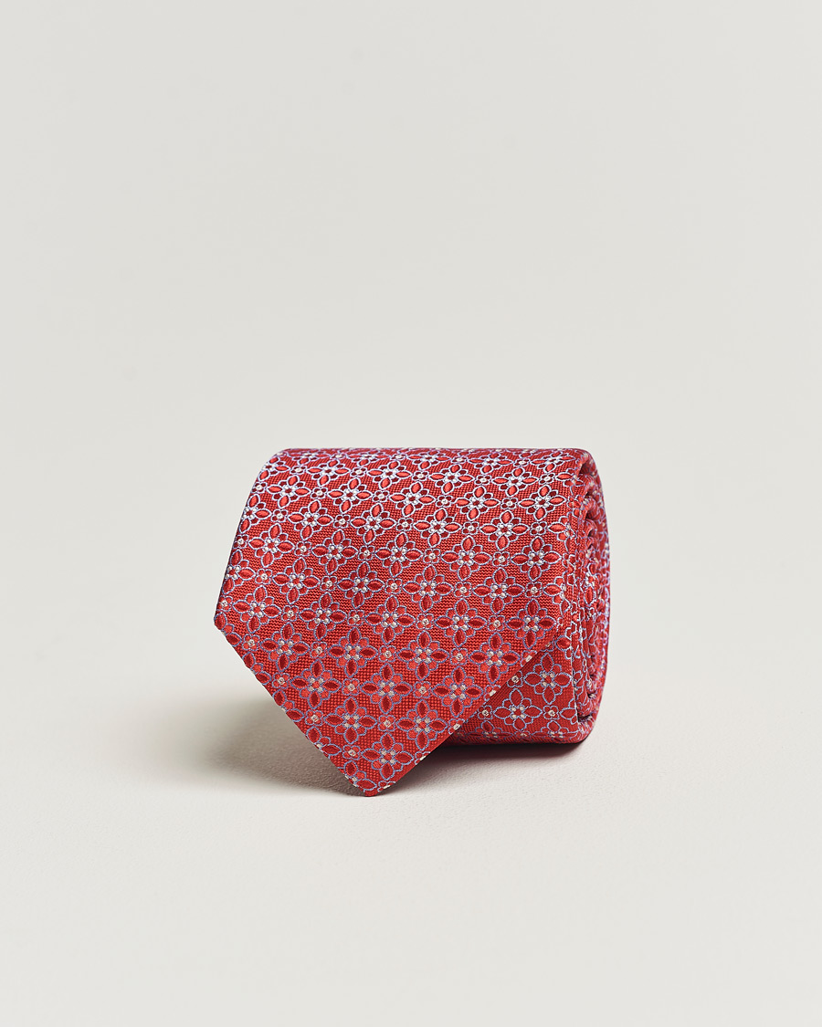 Heren | Eton Silk Printed Flower Tie Red | Eton | Silk Printed Flower Tie Red