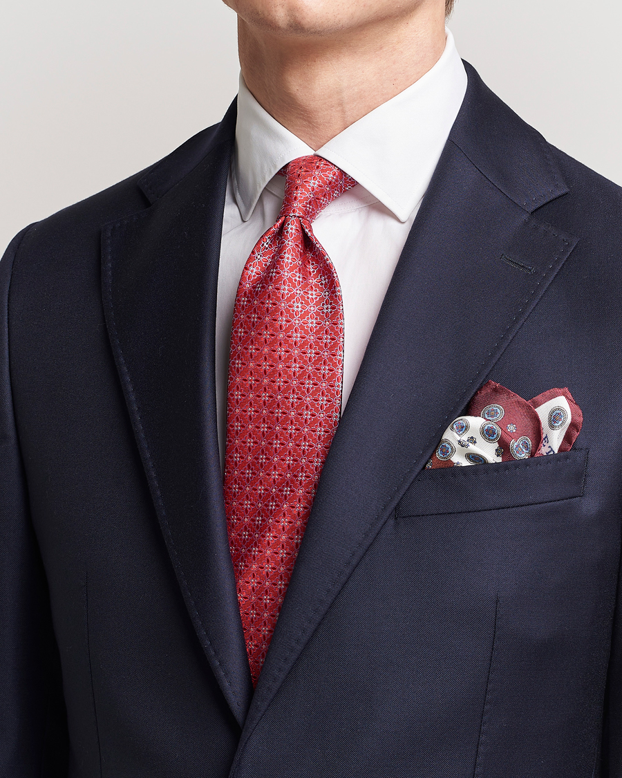 Heren | Eton Silk Printed Flower Tie Red | Eton | Silk Printed Flower Tie Red