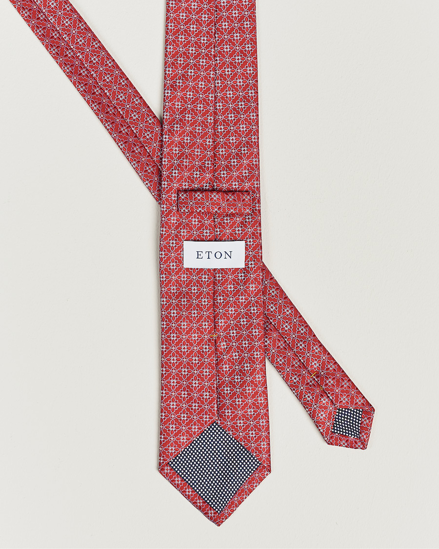 Heren | Eton Silk Printed Flower Tie Red | Eton | Silk Printed Flower Tie Red