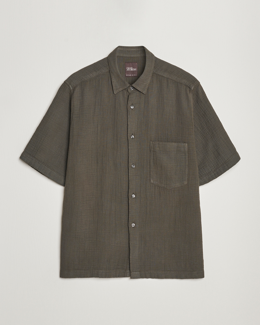 Heren | Overhemden | Oscar Jacobson | Regular Fit City Crepe Cotton Shirt Green