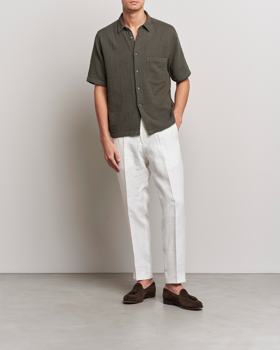 Heren | Overhemden | Oscar Jacobson | Regular Fit City Crepe Cotton Shirt Green