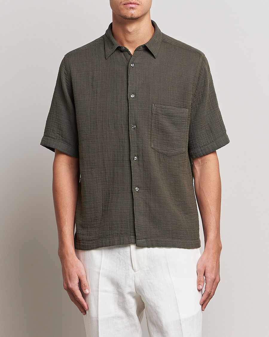 Heren | Overhemden | Oscar Jacobson | Regular Fit City Crepe Cotton Shirt Green