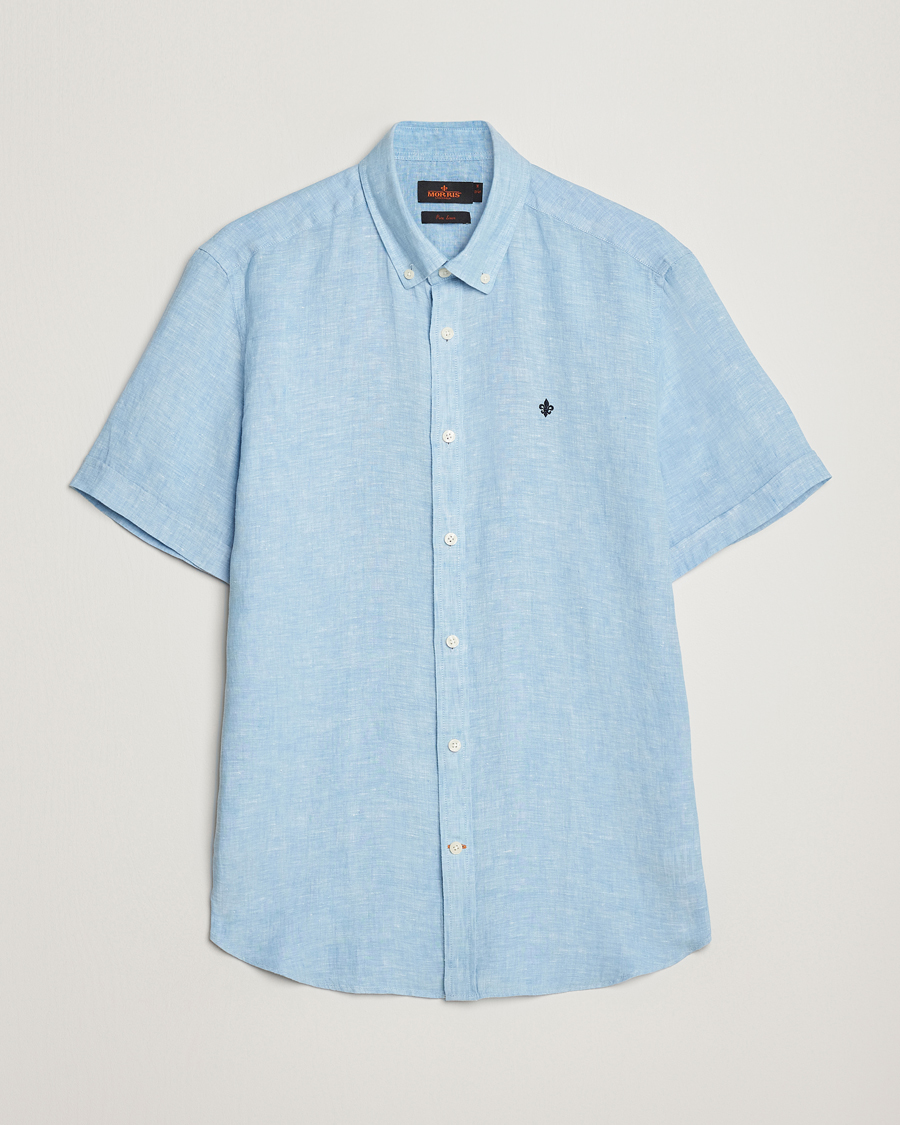 Heren | Overhemden | Morris | Douglas Short Sleeve Linen Shirt Light Blue