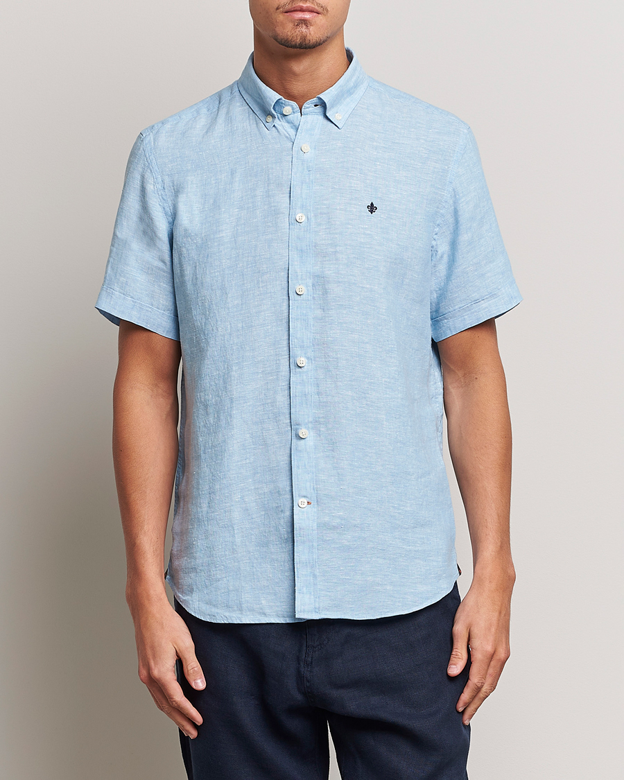 Heren | Preppy Authentic | Morris | Douglas Linen Short Sleeve Shirt Light Blue