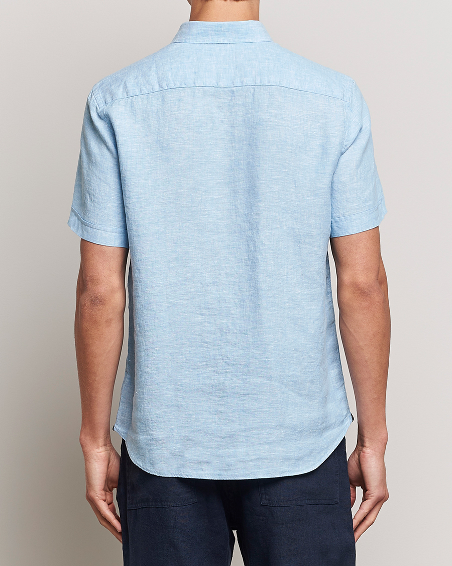Heren | Overhemden | Morris | Douglas Short Sleeve Linen Shirt Light Blue