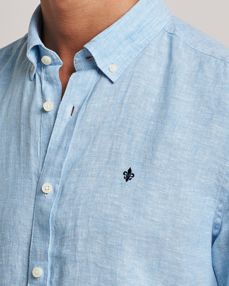 Heren | Overhemden | Morris | Douglas Short Sleeve Linen Shirt Light Blue