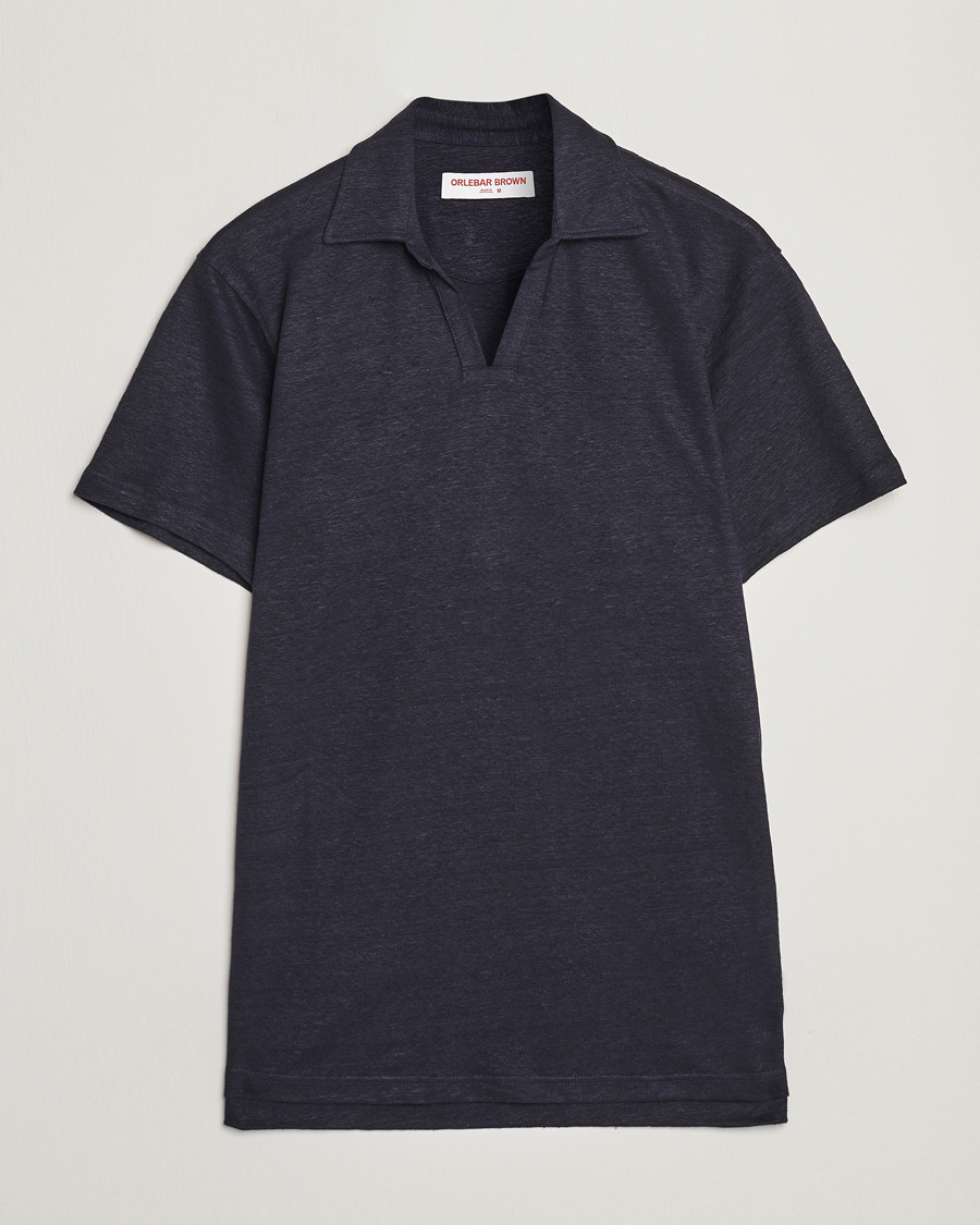 Heren | Polo's | Orlebar Brown | Felix Placket Short Sleeve Linen Polo Night Iris