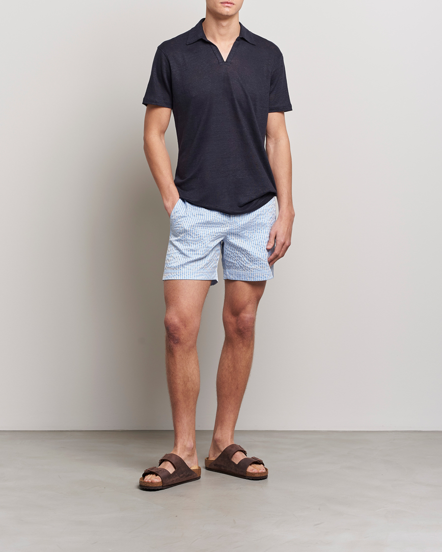 Heren | Polo's | Orlebar Brown | Felix Placket Short Sleeve Linen Polo Night Iris