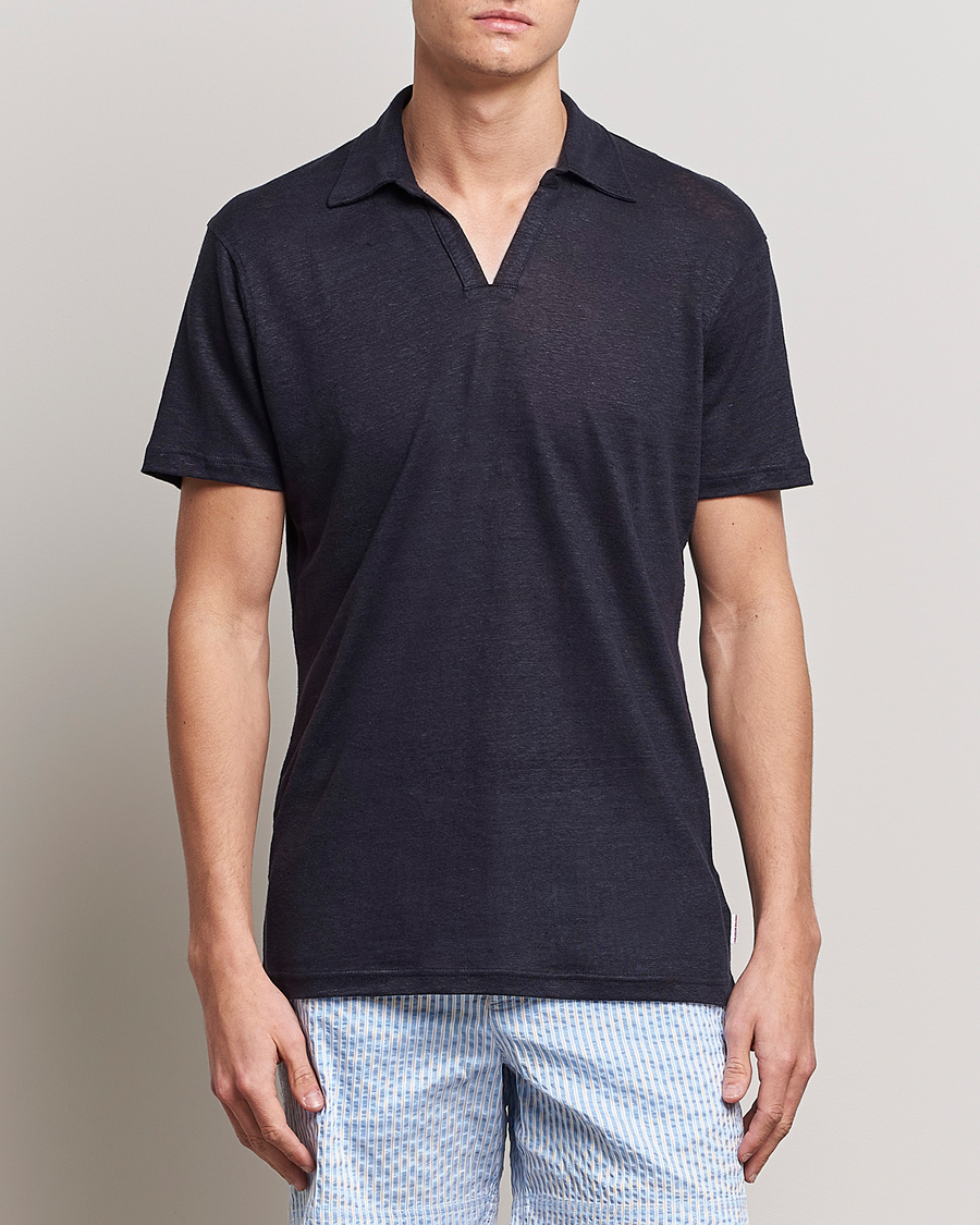 Heren | Polo's | Orlebar Brown | Felix Placket Short Sleeve Linen Polo Night Iris