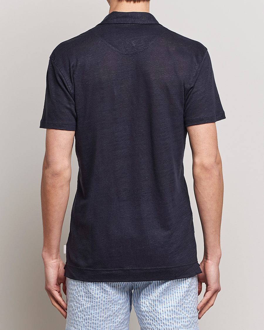 Heren | Polo's | Orlebar Brown | Felix Placket Short Sleeve Linen Polo Night Iris