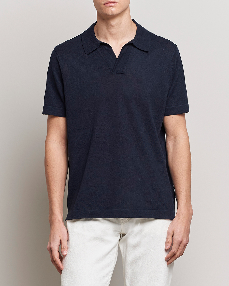 Heren | Poloshirts met korte mouwen | NN07 | Ryan Cotton/Linen Polo Navy Blue