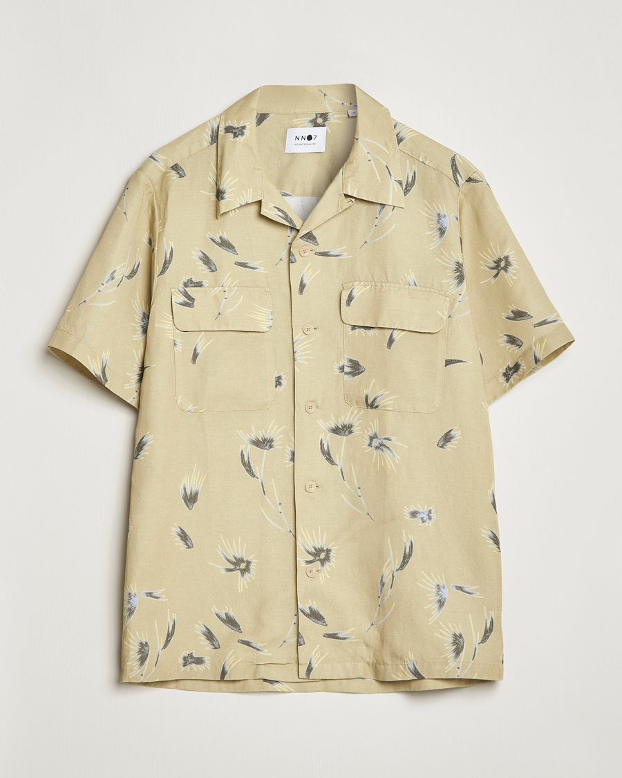 Heren | Overhemden | NN07 | Daniel Short Sleeve Tencel/Linen Printed Shirt Pale Olive