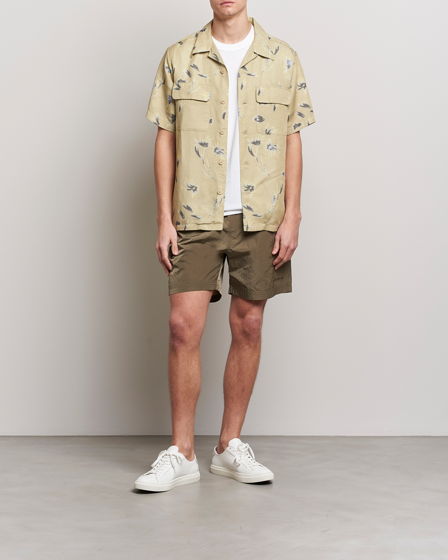 Heren | Overhemden | NN07 | Daniel Short Sleeve Tencel/Linen Printed Shirt Pale Olive