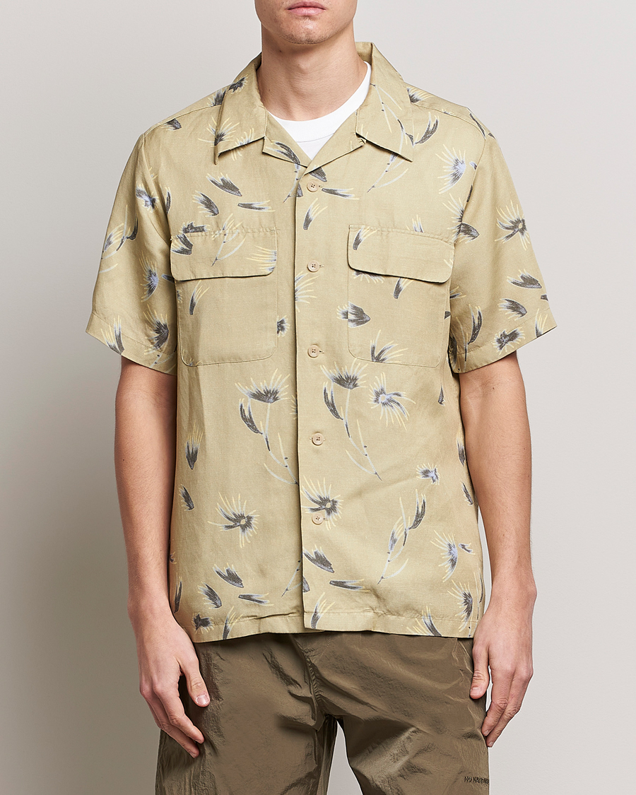 Heren | Overhemden | NN07 | Daniel Short Sleeve Tencel/Linen Printed Shirt Pale Olive