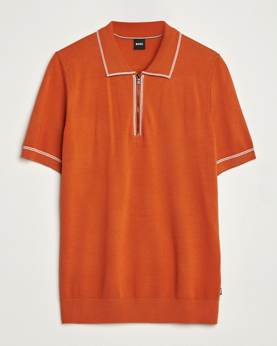 Heren | Polo's | BOSS BLACK | Oleonardo Knitted Half Zip Polo Dark Orange