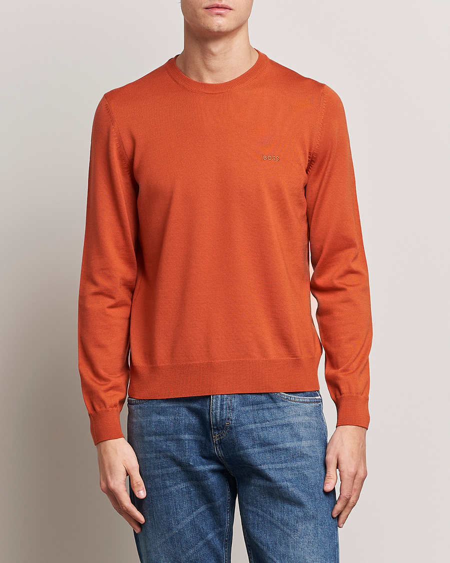 Heren | BOSS BLACK | BOSS BLACK | Botto Wool Knitted Crew Neck Sweater Dark Orange