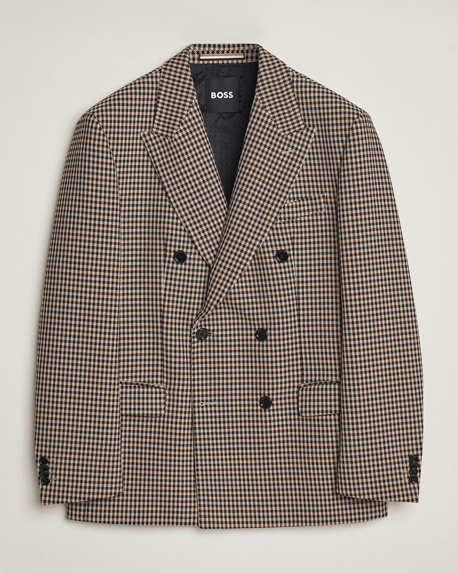Heren | Blazers | BOSS BLACK | Carper Tweed Checked Double Breasted Blazer Beige