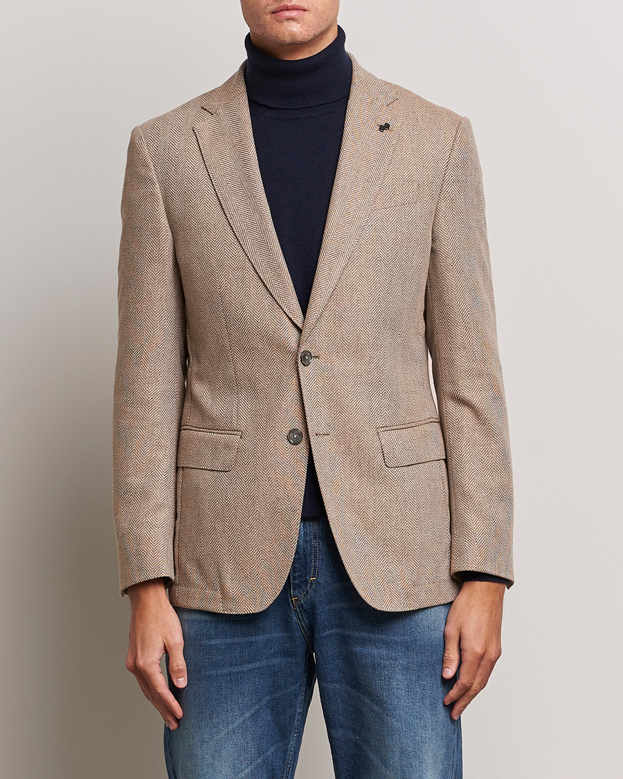 Heren | Tweed blazers | BOSS BLACK | Huston Herringbone Blazer Medium Beige
