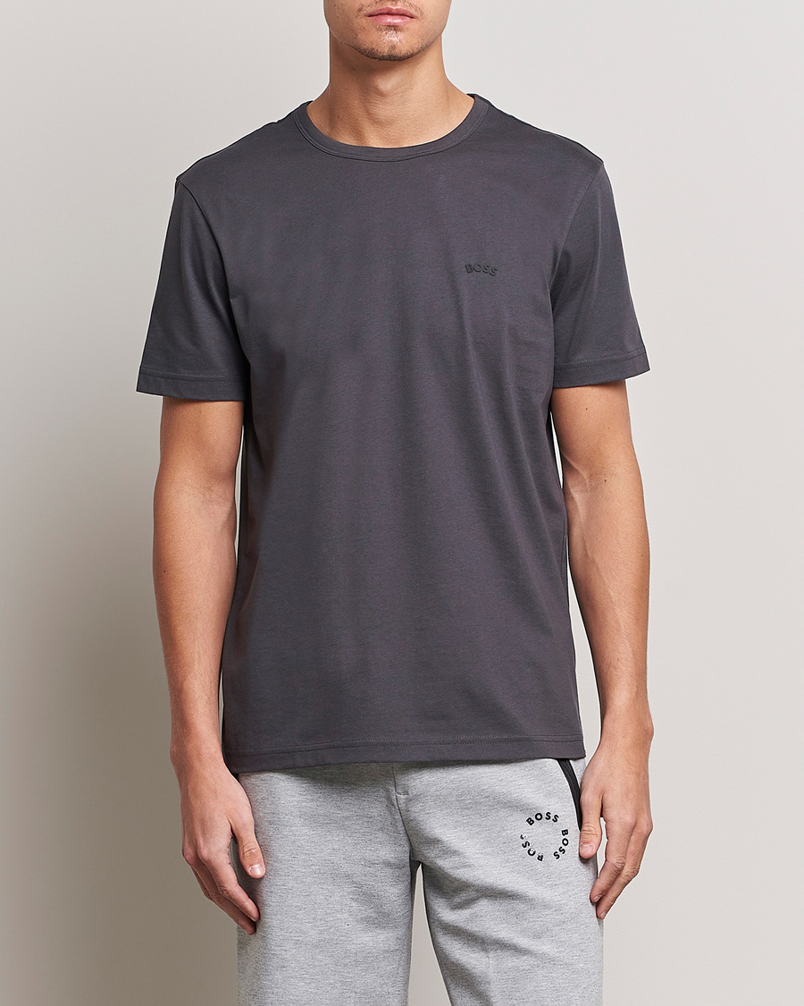 Heren | T-shirts | BOSS GREEN | Curved Logo Crew Neck T-Shirt Dark Grey