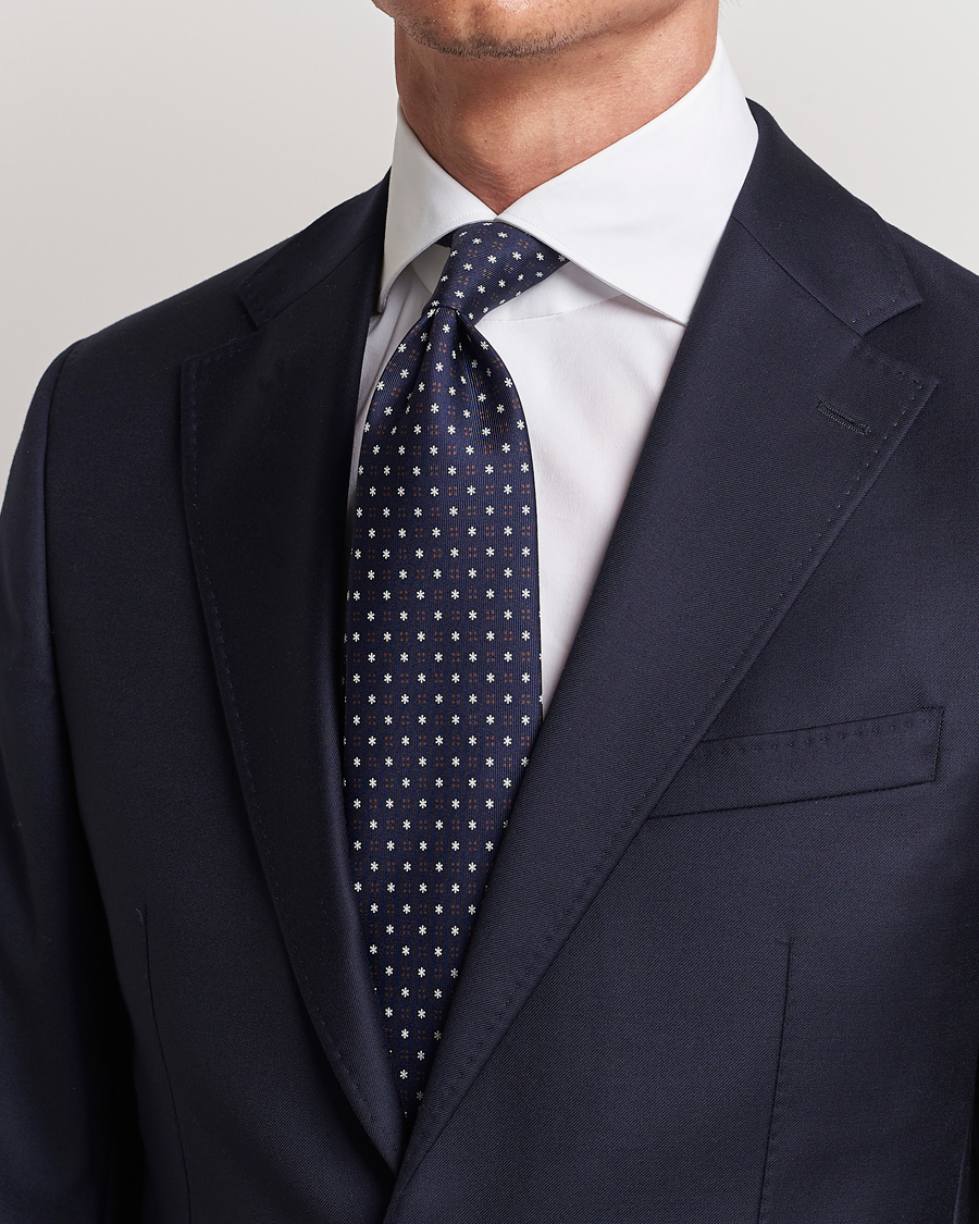 Heren |  | E. Marinella | 3-Fold Printed Silk Tie Navy