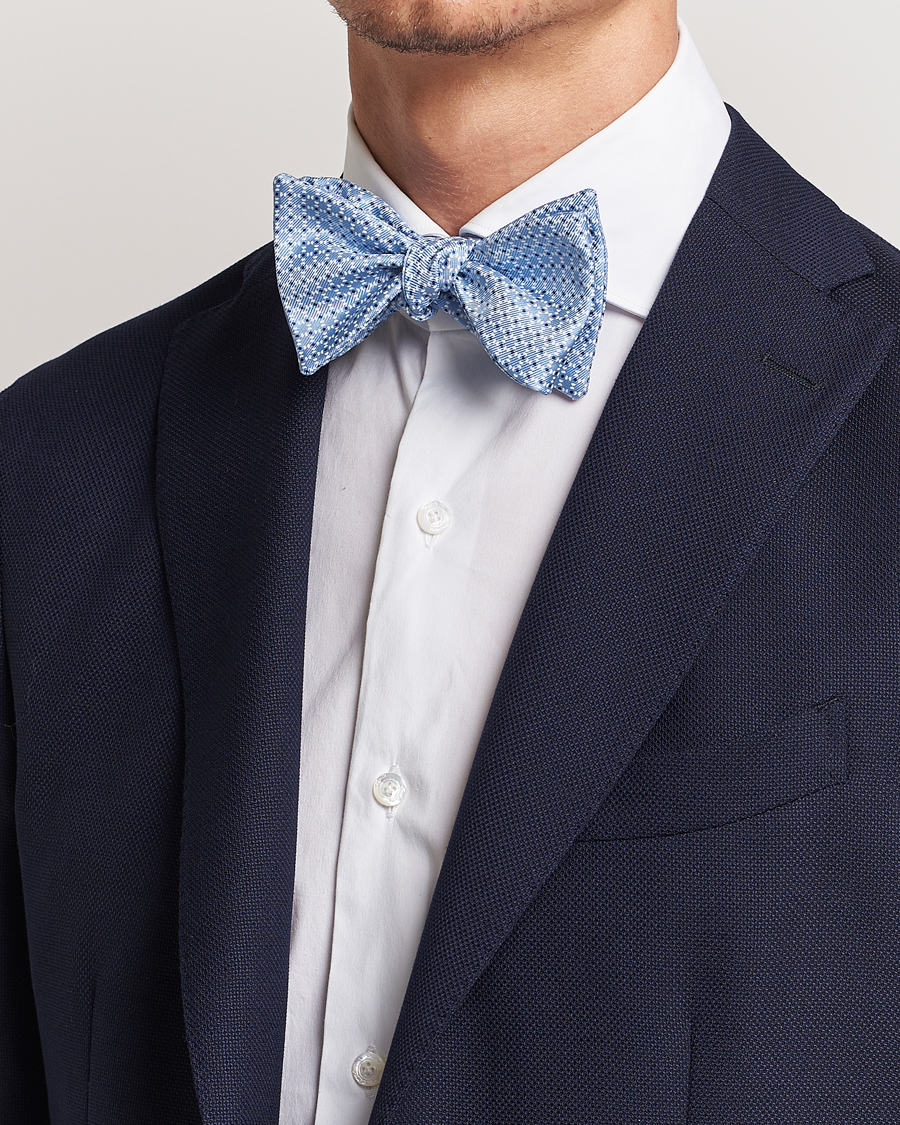 Heren | E. Marinella Printed Silk Bow Tie Light Blue | E. Marinella | Printed Silk Bow Tie Light Blue