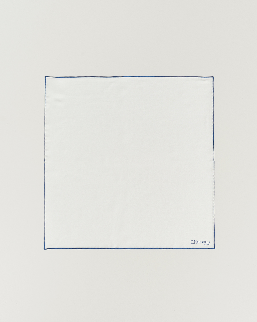 Heren | Pochets | E. Marinella | Silk Pocket Square White/Blue