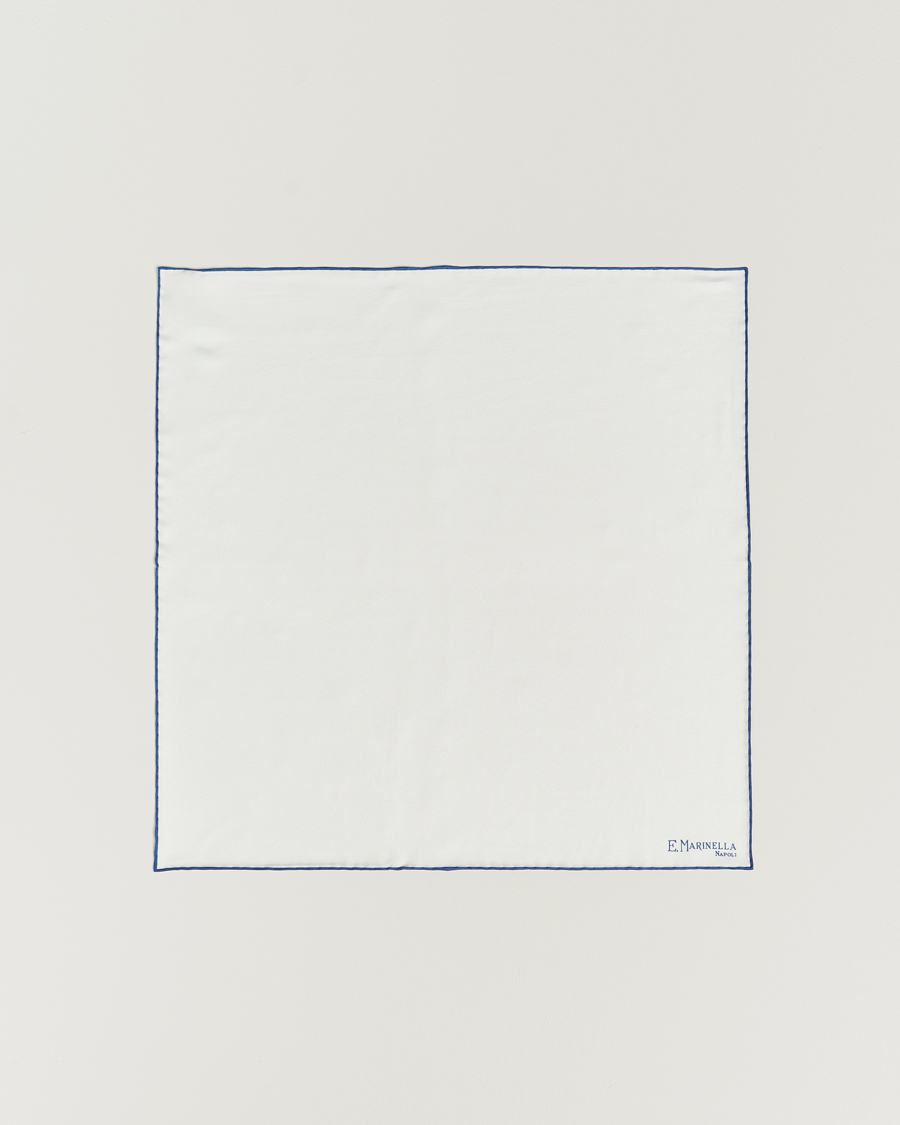 Heren | E. Marinella Silk Pocket Square White/Blue | E. Marinella | Silk Pocket Square White/Blue