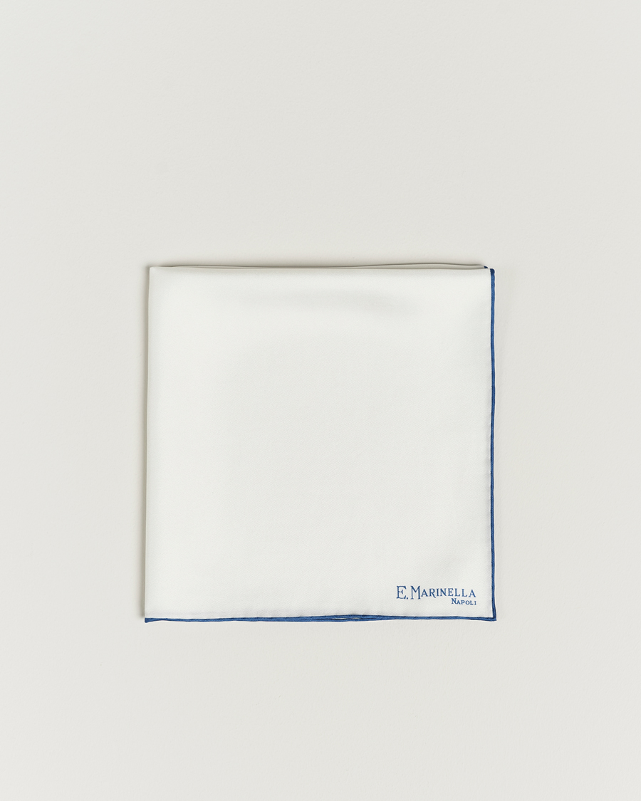 Heren | E. Marinella Silk Pocket Square White/Blue | E. Marinella | Silk Pocket Square White/Blue
