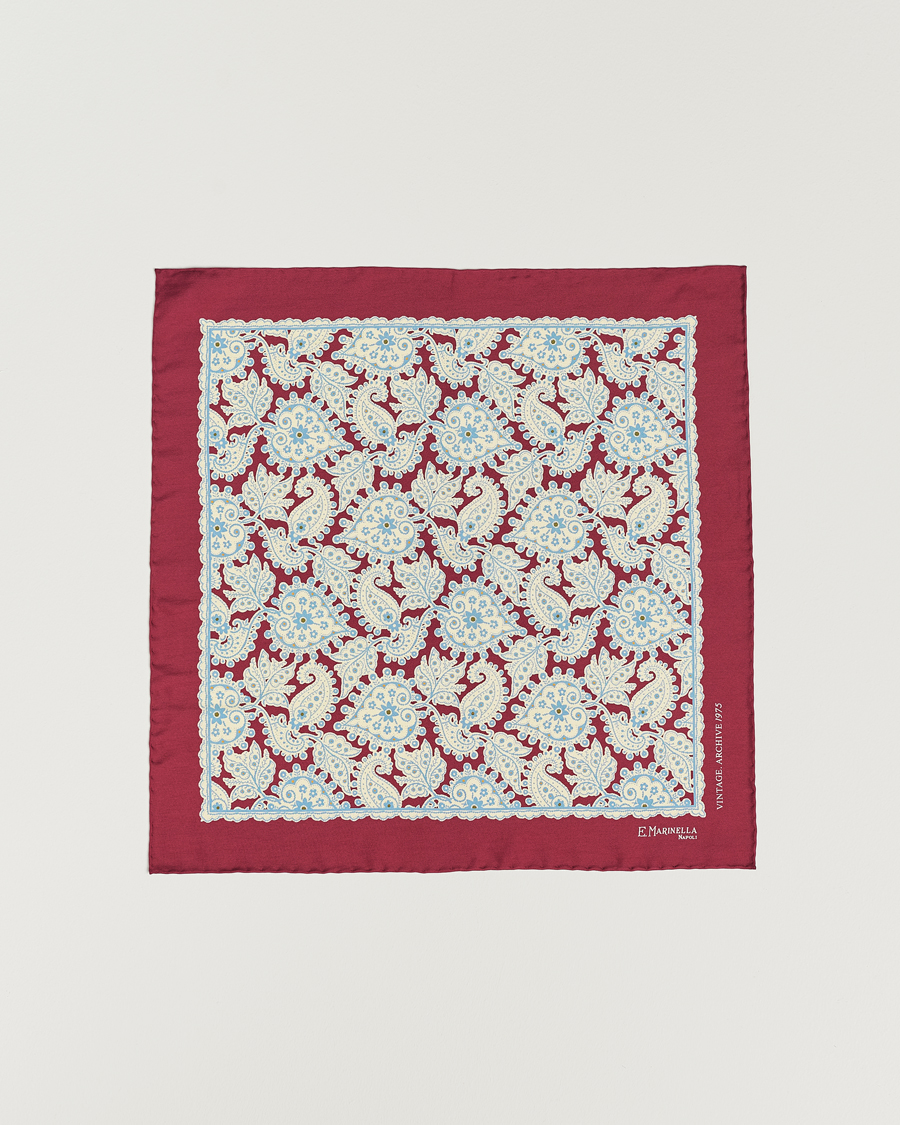 Heren | Pochets | E. Marinella | Paisley Silk Pocket Square Burgundy