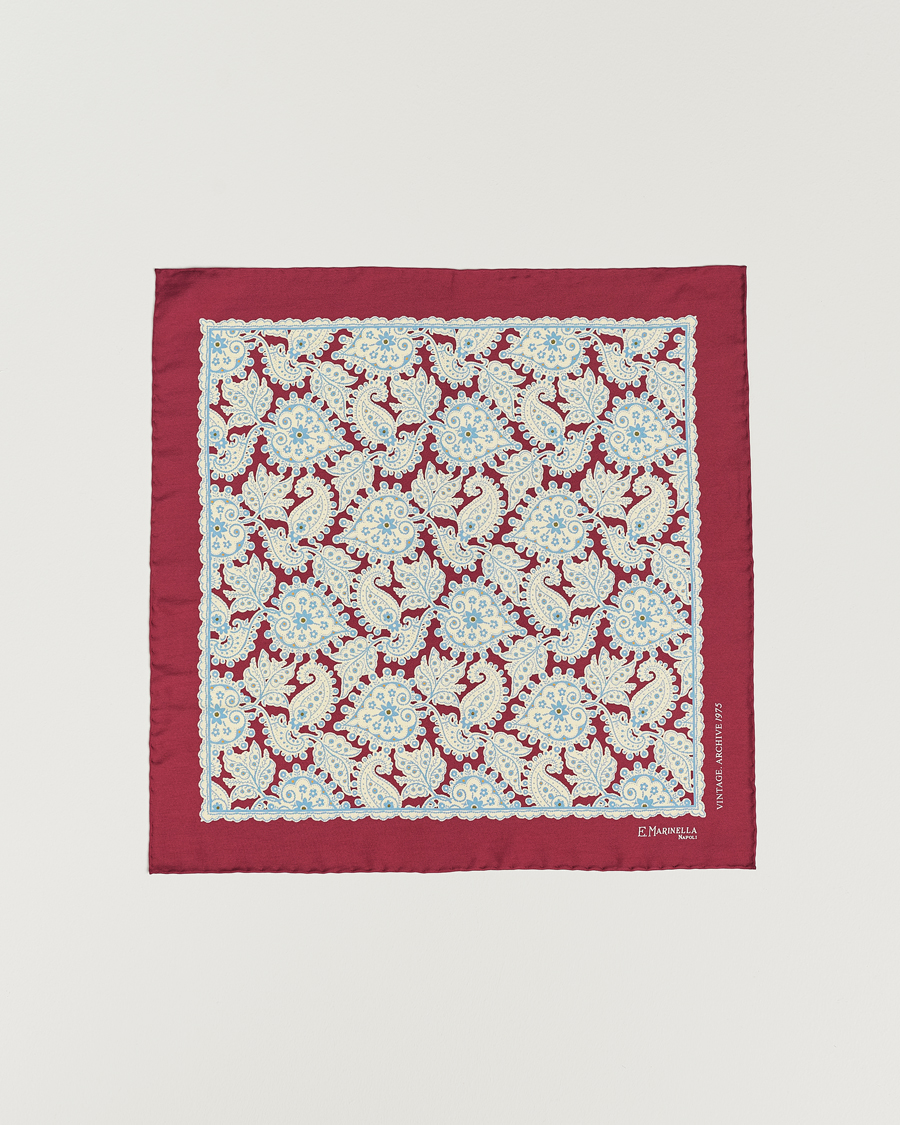 Heren | E. Marinella Paisley Silk Pocket Square Burgundy | E. Marinella | Paisley Silk Pocket Square Burgundy