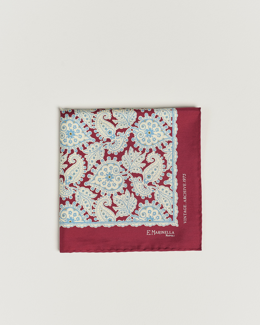 Heren | E. Marinella Paisley Silk Pocket Square Burgundy | E. Marinella | Paisley Silk Pocket Square Burgundy