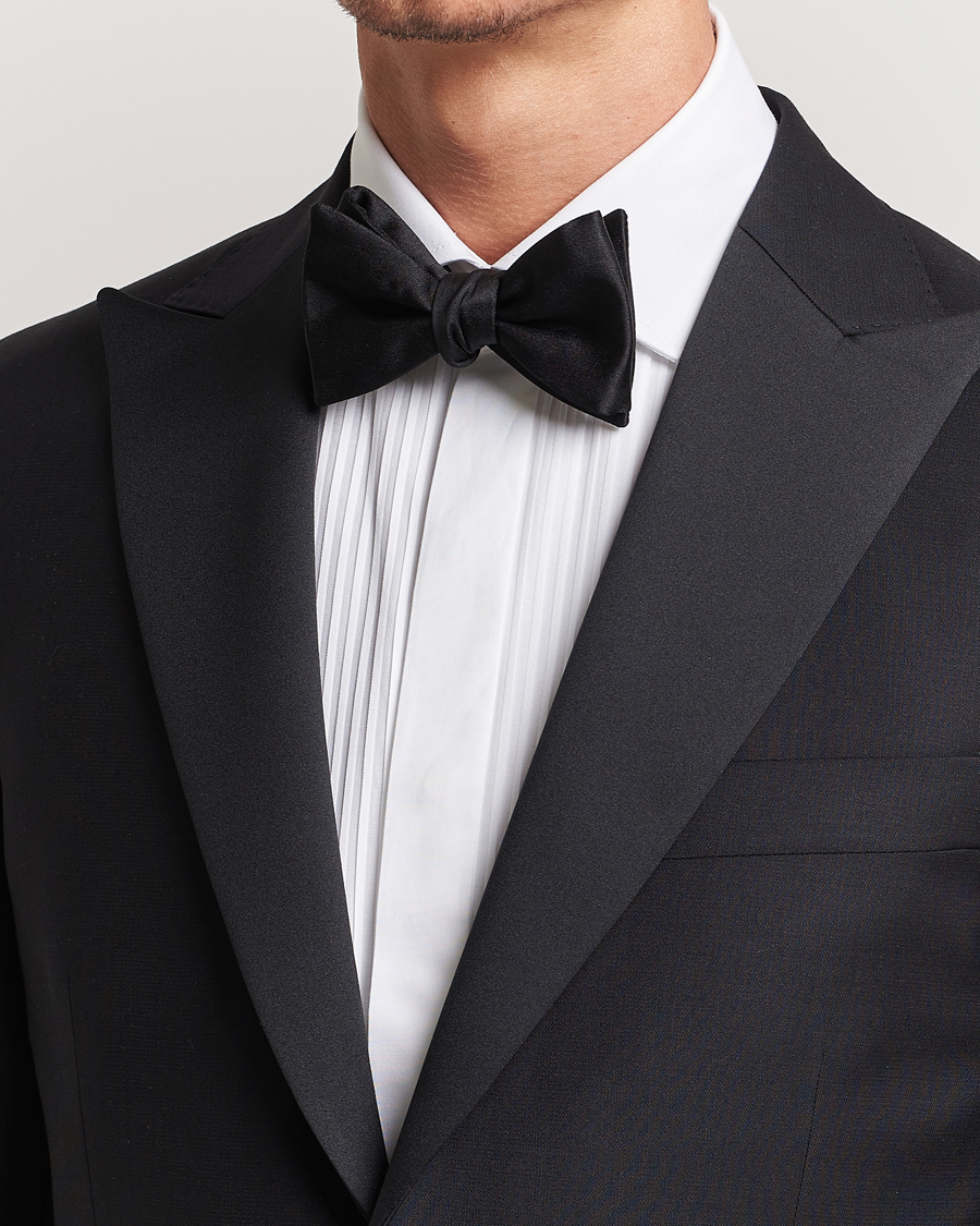Heren | E. Marinella Silk Bow Tie Black Satin | E. Marinella | Silk Bow Tie Black Satin