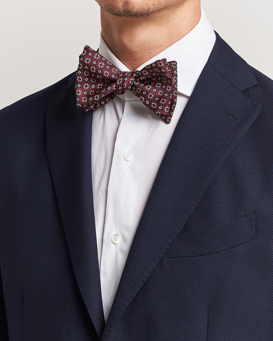 Heren | E. Marinella Printed Silk Bow Tie Burgundy | E. Marinella | Printed Silk Bow Tie Burgundy
