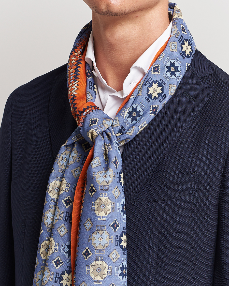 Heren |  | E. Marinella | Wool/Silk Printed Scarf Light Blue